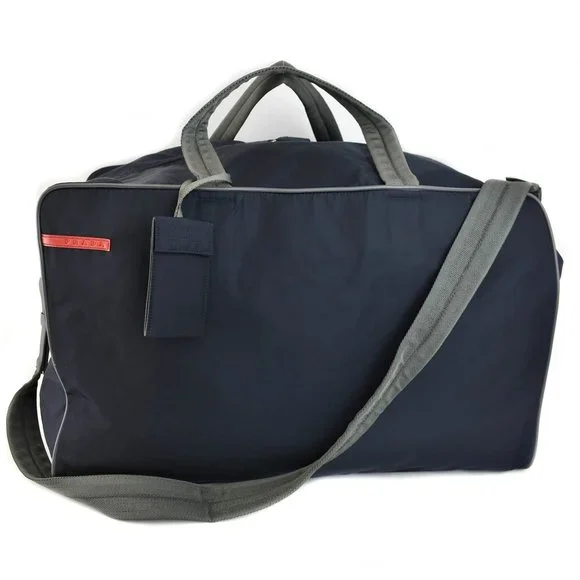 PRADA "Linea Rossa": Navy Blue, Tessuto Nylon & Logo Duffel/Weekender Bag (td) - Picture 2 of 13